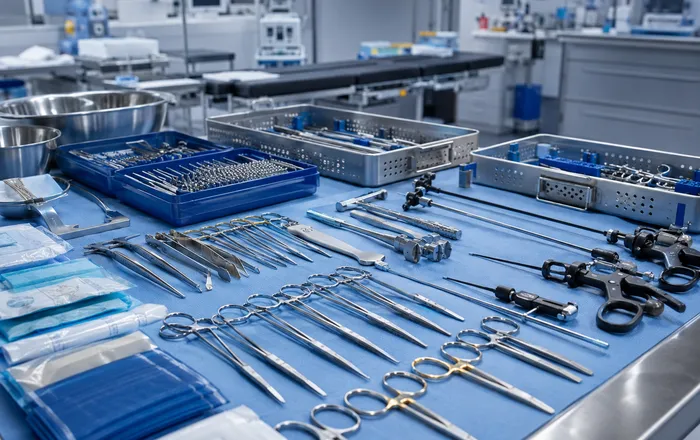 Surgical instruments arranged on a sterile operating tray