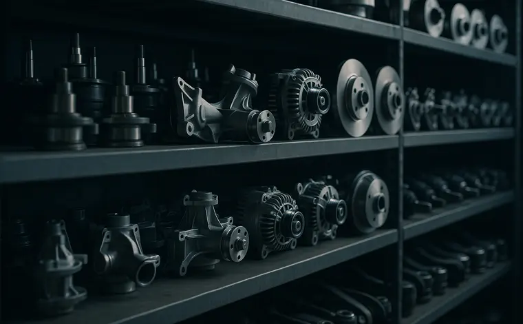 Automotive parts on warehouse shelving